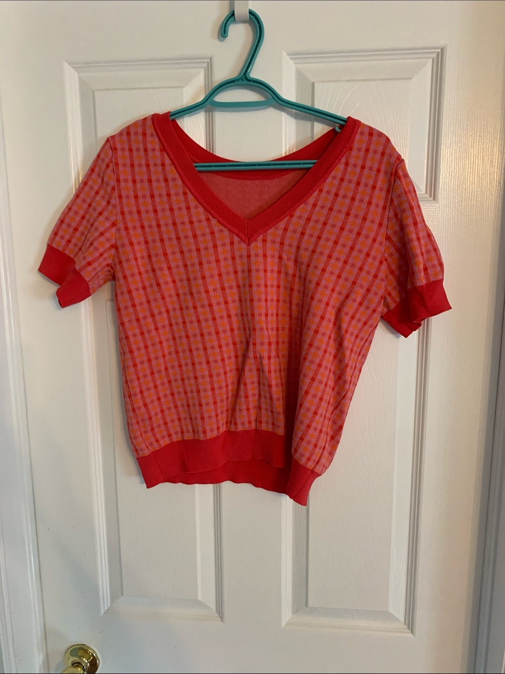 TRISTAN Pink & Orange Checkered Knit Top Size M/M